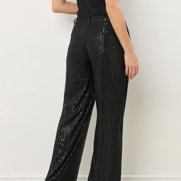 Long Tall Sally Black Sequin Wide Leg Pants - Picture 4 of 7